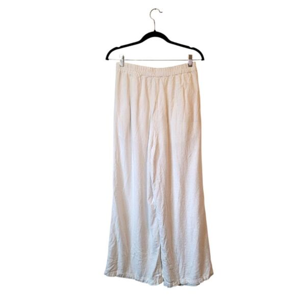 Mable Women's White Linen Blend Flowy Wide Leg Pants Size M - Picture 2 of 6